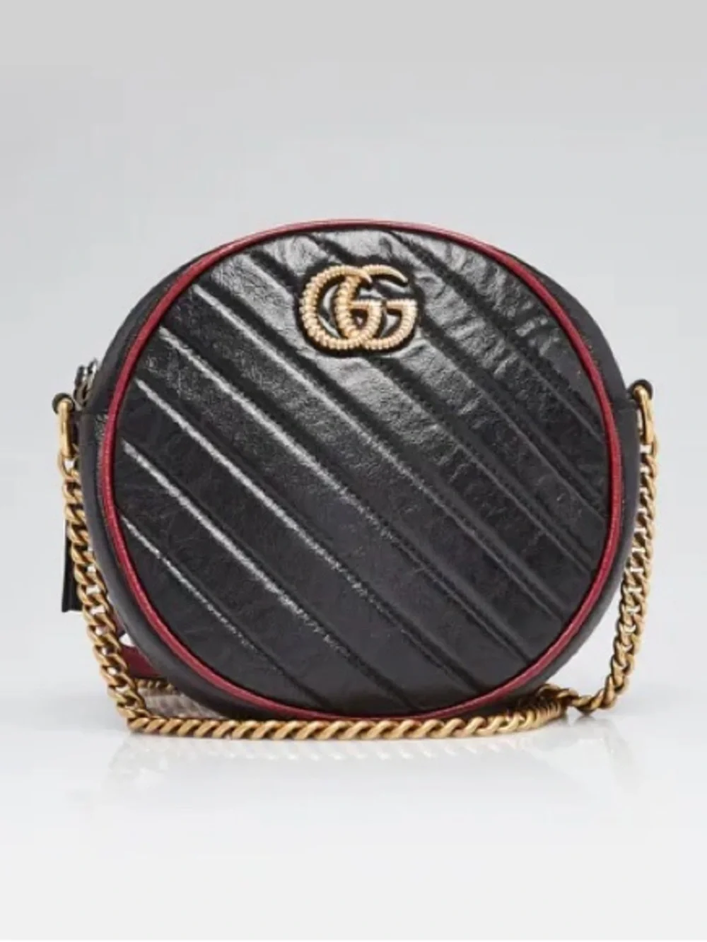 Gucci Marmont Round Crossbody Bag Diagonal Quilted Leather Mini